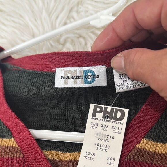 Paul Harris Vintage Design Red and Green Striped Cardigan Sweater Size XL NWT - Picture 5 of 8